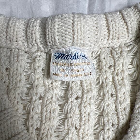 Vintage Mardi Size Medium Heavy Crochet Knit V-neck Sweater 100% Cotton Pullover - Picture 3 of 6